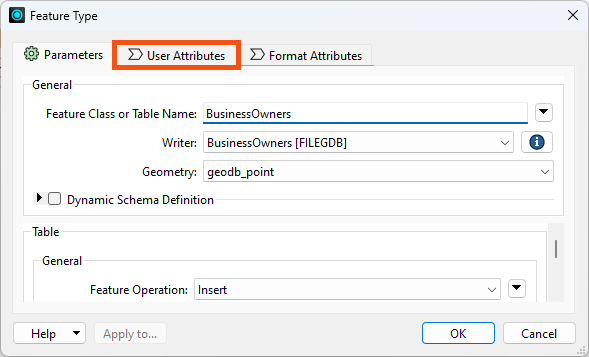 User Attributes tab